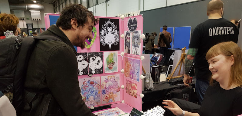 James discussing comics with Lauren Livesey